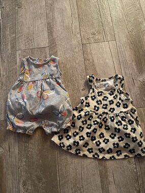 Baby Girls Mixed 2-Pack Romper & Dress - Gray Floral & Cream Black Leopard
